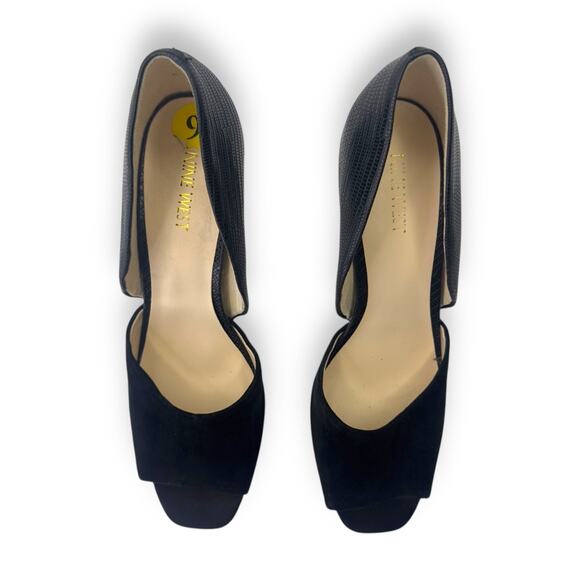 Nine West Women's D'Orsay Peep Toe Pumps Heels Size 9 Black Suede Leather - Picture 8 of 11